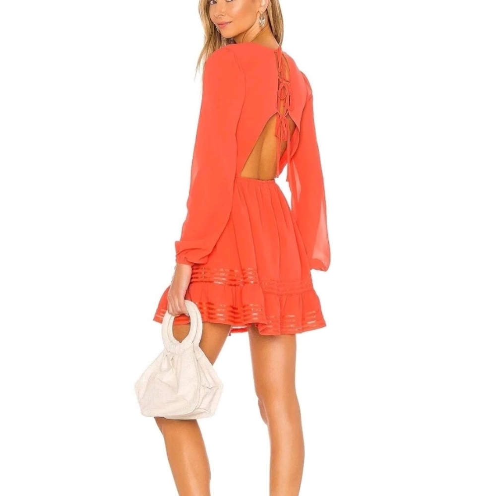 NEW Lovers + Friends Allister dress coral open back long sleeve mini dress